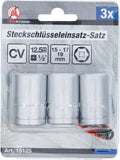 Hyls-sats | 12,5 mm (1/2") | 15 - 17 - 19 mm | 3 delar. BGS Diy 15125
