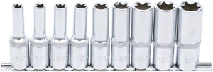 Hylsa-sats E-Profil, djup | 12,5 mm (1/2") | E10 - E24 | 9 delar. BGS 2026