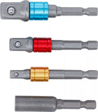 Adaptersats för borrmaskiner | kulört | Fäste yttre sexkant 6,3 mm (1/4") | 6,3 mm (1/4"), 10 mm (3/8"), 12,5 mm (1/2"), Inre sexkant 6,3 mm (1/4") | 4 delar. BGS Diy 20814
