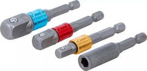 Adaptersats för borrmaskiner | kulört | Fäste yttre sexkant 6,3 mm (1/4") | 6,3 mm (1/4"), 10 mm (3/8"), 12,5 mm (1/2"), Inre sexkant 6,3 mm (1/4") | 4 delar. BGS Diy 20814
