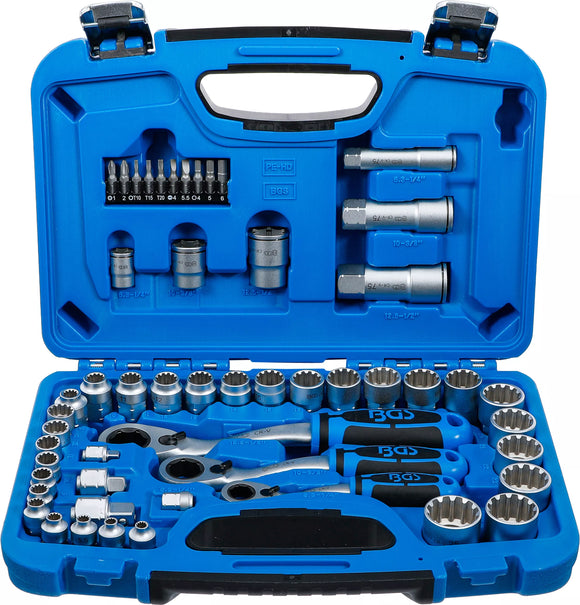 Genomstickbar hylsnyckel-sats | Gear Lock | 4,5 - 25 mm | 52 delar. BGS 2181