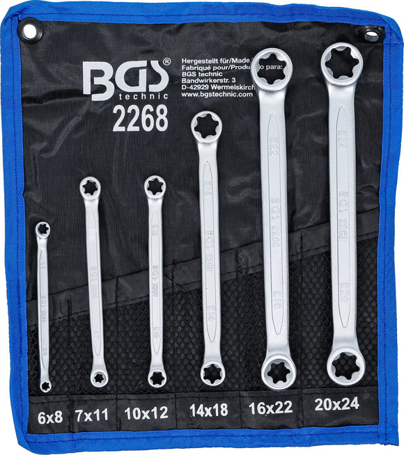 Dubbel-ringnyckel-sats med E-profil-ringar | E6 x E8 - E20 x E24 | 6 delar. BGS 2268