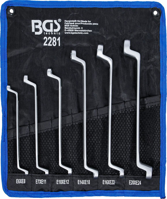 Dubbel-ringnyckel-sats med E-profil-ringar | Bockad | E6 - E24 | 6 delar. BGS 2281
