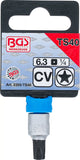 Bit-Insats | 6,3 mm (1/4") | TS-Profil (för Torx Plus) med borrning TS40. BGS 2355-TS40