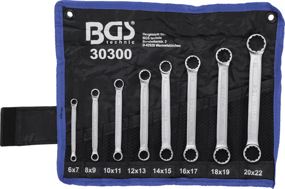 Dubbel-ringnyckel-sats | extra platt | 6 - 22 mm | 8 delar. BGS 30300