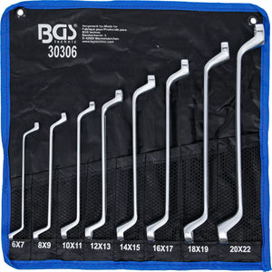 Dubbel-ringnyckel-sats | Djupt bockad | 6 x 7 - 20 x 22 mm | 8 delar. BGS 30306