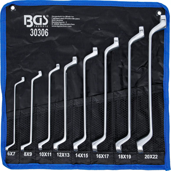 Dubbel-ringnyckel-sats | Djupt bockad | 6 x 7 - 20 x 22 mm | 8 delar. BGS 30306