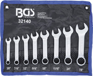 U-ringnyckel-sats | extra kort | Tumsstorlekar | 3/8" - 7/8" | 8 delar. BGS 32140