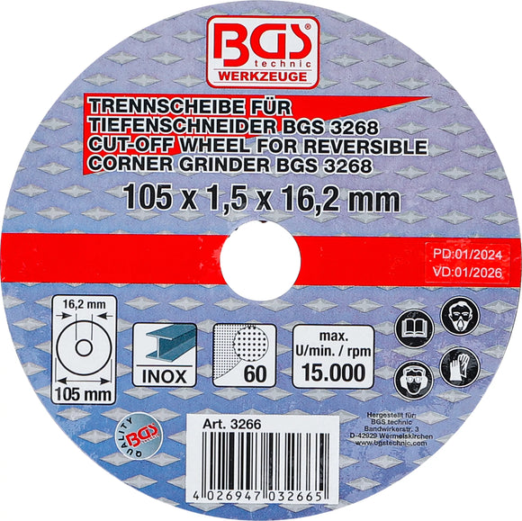 Kapskiva för BGS Djupslip | Ø 105 x 1,5 x 16,2 mm. BGS 3266