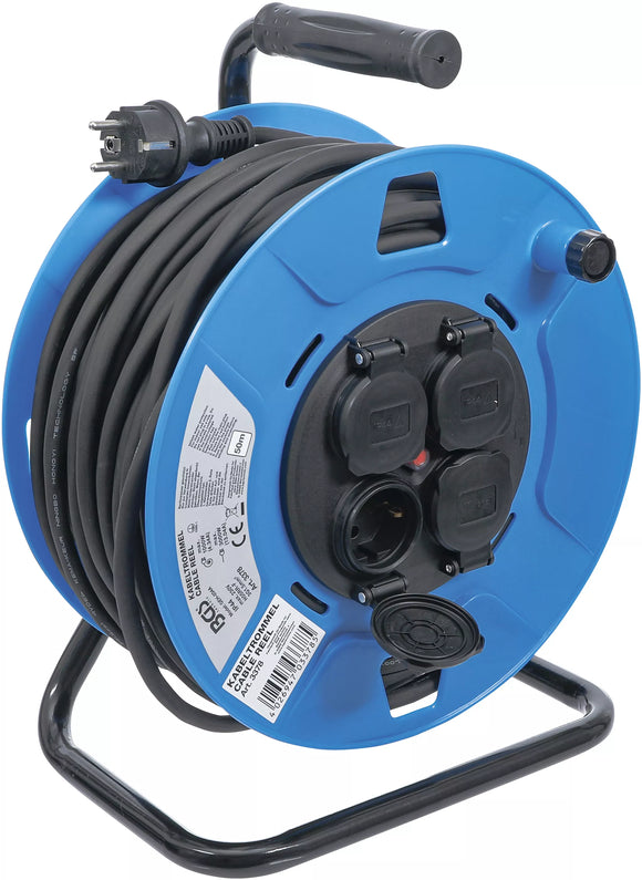 Kabeltrumma | 50 m | 3 x 1,5 mm² | 4 uttag med lock | IP 44 | 3500 W. BGS 3378
