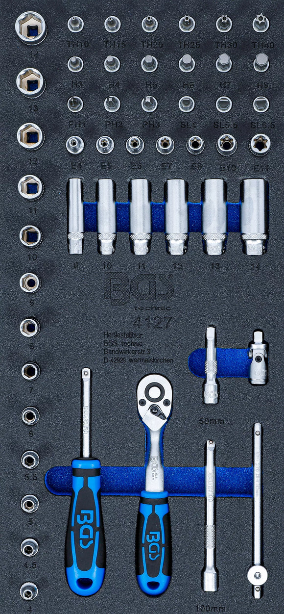 Verkstadsvagninlägg 1/3: Hylsnyckel-sats | 6,3 mm (1/4