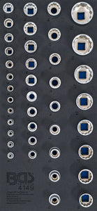 Verkstadsvagninlägg 1/3: Hylsor tolvkant | 6,3 mm (1/4"), 10 mm (3/8"), 12,5 mm (1/2") | 40 delar. BGS 4149