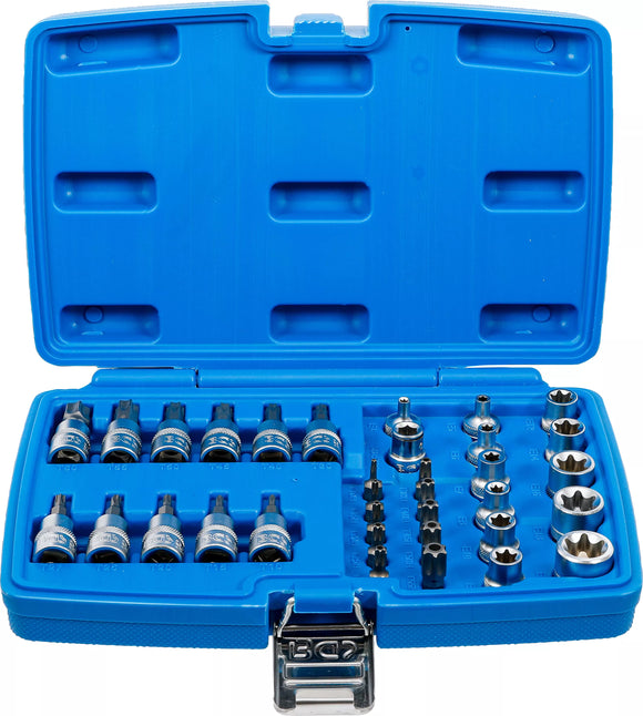 Bit- och hylsnyckelsats | 10 mm (3/8 tum) | T-profil (för Torx) | 34 delar. BGS 5021