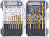 HSS-Spiralborr-sats | titan-nitrerat | 1,5 - 10 mm | 15 delar. BGS Diy 50815