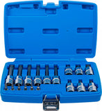 Bit-Insats-sats | 6,3 mm (1/4") / 12,5 mm (1/2") | T-Profil (för Torx) med borrning | 18 delar. BGS 5174