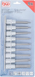 Bit-Insats-sats | 12,5 mm (1/2") | T-Profil (för Torx) | 9 delar. BGS 5177