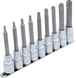 Bit-Insats-sats | 12,5 mm (1/2") | T-Profil (för Torx) med borrning | 9 delar. BGS 5178