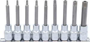 Bit-Insats-sats | 12,5 mm (1/2") | T-Profil (för Torx) med borrning | 9 delar. BGS 5178