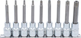 Bit-Insats-sats | 12,5 mm (1/2") | T-Profil (för Torx) med borrning | 9 delar. BGS 5178