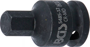 Kraft-Bit-Insats | Längd 42 mm | 12,5 mm (1/2") | Inre sexkant 12 mm. BGS 5485-12