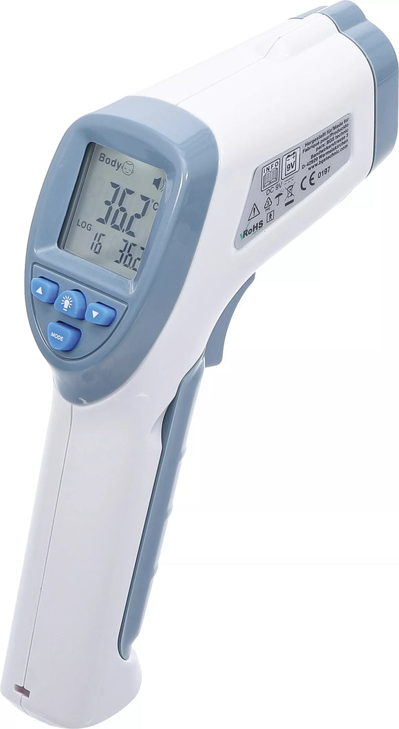 Pann-febertermometer | kontaktlös, Infraröd | för person- + objektmätning | 0 - 100°. BGS 6007