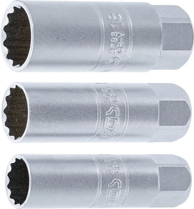 Tändstift-hylsa-sats tolvkant | 10 mm (3/8") | 14 - 16 - 18 mm | 3 delar. BGS 6858