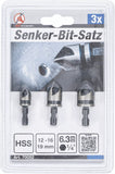 Försänkare-bit-sats | HSS | 6,3 mm (1/4") | 12 - 16 - 19 mm | 3 delar. BGS Diy 70052