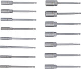 Hylsa-sats, Sexkant | extra lång | Yttre sexkant 6,3 mm (1/4") | för Borrmaskiner | 5,5 - 19 mm | 15 delar. BGS 70147
