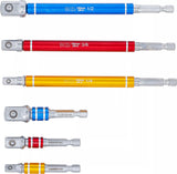 Adaptersats för borrmaskiner | kulört | Fäste yttre sexkant 6,3 mm (1/4") | Yttre sexkant 6,3 mm (1/4"), 10 mm (3/8"), 12,5 mm (1/2")| 75 - 150 mm | 6 delar. BGS 74424