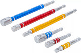 Adaptersats för borrmaskiner | kulört | Fäste yttre sexkant 6,3 mm (1/4") | Yttre sexkant 6,3 mm (1/4"), 10 mm (3/8"), 12,5 mm (1/2")| 75 - 150 mm | 6 delar. BGS 74424
