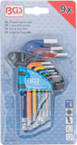 Vinkelnyckel-sats | Multicolour | kort | Inre sexkant, Inre sexkant med kulhuvud 1,5 - 10 mm | 9 delar. BGS 74451