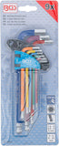 Vinkelnyckel-sats | Multicolour | Inre sexkant, Inre sexkant med kulhuvud 1,5 - 10 mm | 9 delar. BGS 74452