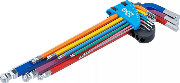 Vinkelnyckel-sats | Multicolour | extra lång | Inre sexkant, Inre sexkant med kulhuvud 1,5 - 10 mm | 9 delar. BGS 74453