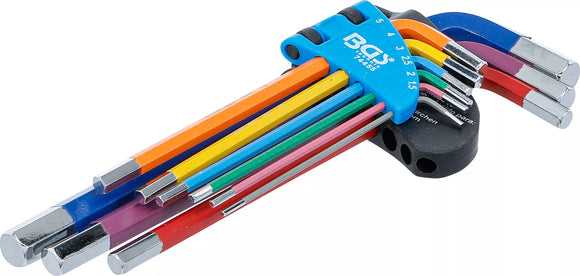 Vinkelnyckel-sats | Multicolour | Inre sexkant 1,5 - 10 mm | 9 delar. BGS 74455