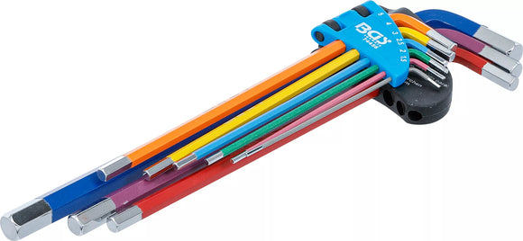 Vinkelnyckel-sats | Multicolour | extra lång | Inre sexkant 1,5 - 10 mm | 9 delar. BGS 74456