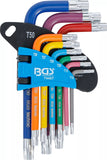 Vinkelnyckel-sats | Multicolour | kort | T-Profil (för Torx) T10 - T50 | 9 delar. BGS 74457