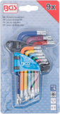 Vinkelnyckel-sats | Multicolour | kort | T-Profil (för Torx) T10 - T50 | 9 delar. BGS 74457