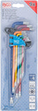 Vinkelnyckel-sats | Multicolour | extra lång | T-Profil (för Torx) T10 - T50 | 9 delar. BGS 74459
