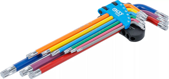 Vinkelnyckel-sats | Multicolour | extra lång | T-Profil (för Torx) T10 - T50 | 9 delar. BGS 74459