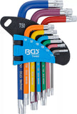 Vinkelnyckel-sats | Multicolour | kort | T-Profil (för Torx) med borrning T10 - T50 | 9 delar. BGS 74460