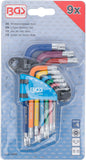 Vinkelnyckel-sats | Multicolour | kort | T-Profil (för Torx) med borrning T10 - T50 | 9 delar. BGS 74460