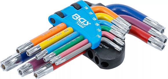 Vinkelnyckel-sats | Multicolour | kort | T-Profil (för Torx) med borrning T10 - T50 | 9 delar. BGS 74460