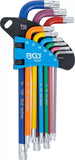 Vinkelnyckel-sats | Multicolour | T-Profil (för Torx) med borrning T10 - T50 | 9 delar. BGS 74461