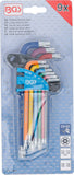 Vinkelnyckel-sats | Multicolour | T-Profil (för Torx) med borrning T10 - T50 | 9 delar. BGS 74461