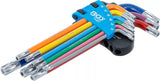 Vinkelnyckel-sats | Multicolour | T-Profil (för Torx) med borrning T10 - T50 | 9 delar. BGS 74461