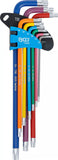 Vinkelnyckel-sats | Multicolour | extra lång | T-Profil (för Torx) med borrning T10 - T50 | 9 delar. BGS 74462