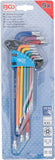 Vinkelnyckel-sats | Multicolour | extra lång | T-Profil (för Torx) med borrning T10 - T50 | 9 delar. BGS 74462
