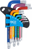 Vinkelnyckel-sats | Multicolour | kort | T-Profil (för Torx) med borrning och kulhuvud T10 - T50 | 9 delar. BGS 74463