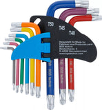 Vinkelnyckel-sats | Multicolour | kort | T-Profil (för Torx) med borrning och kulhuvud T10 - T50 | 9 delar. BGS 74463