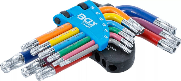 Vinkelnyckel-sats | Multicolour | kort | T-Profil (för Torx) med borrning och kulhuvud T10 - T50 | 9 delar. BGS 74463
